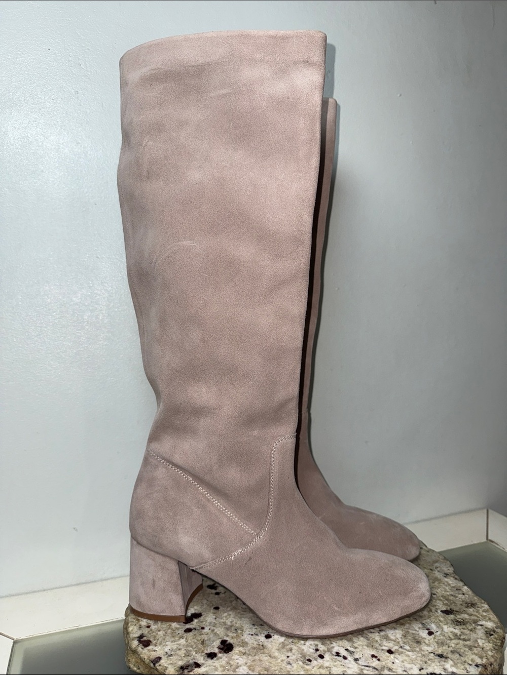 Seychelles Knee-High Suede Leather Pull On Block Heel Boots in Sand Sz 9